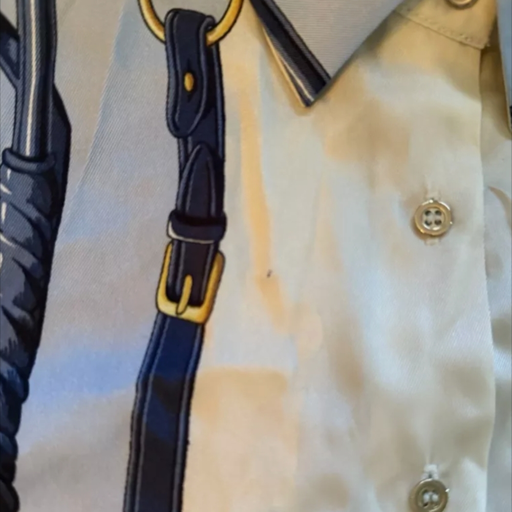 Zara Equestrian Print Blouse Ladies Medium Blue White - Picture 3 of 6